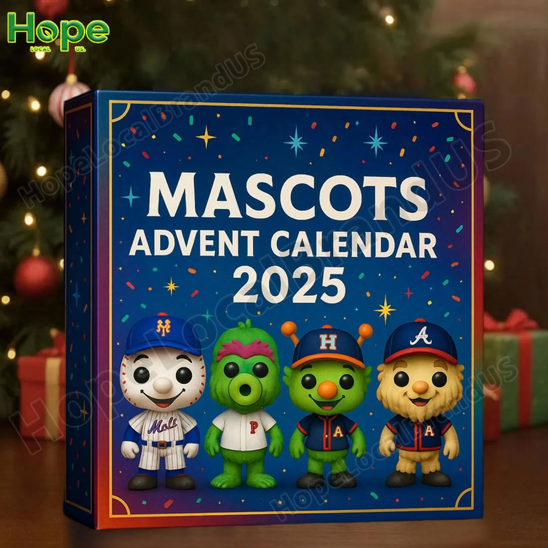 A square shaped advent calendar box featuring cartoon mascot characters!
