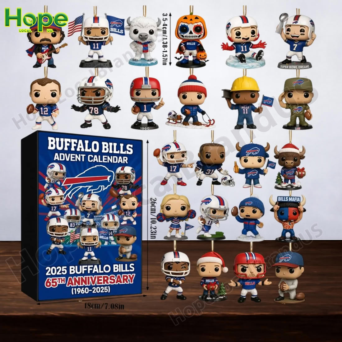 Buffalo Bills advent calendar with collectible figures displayed outside the box.