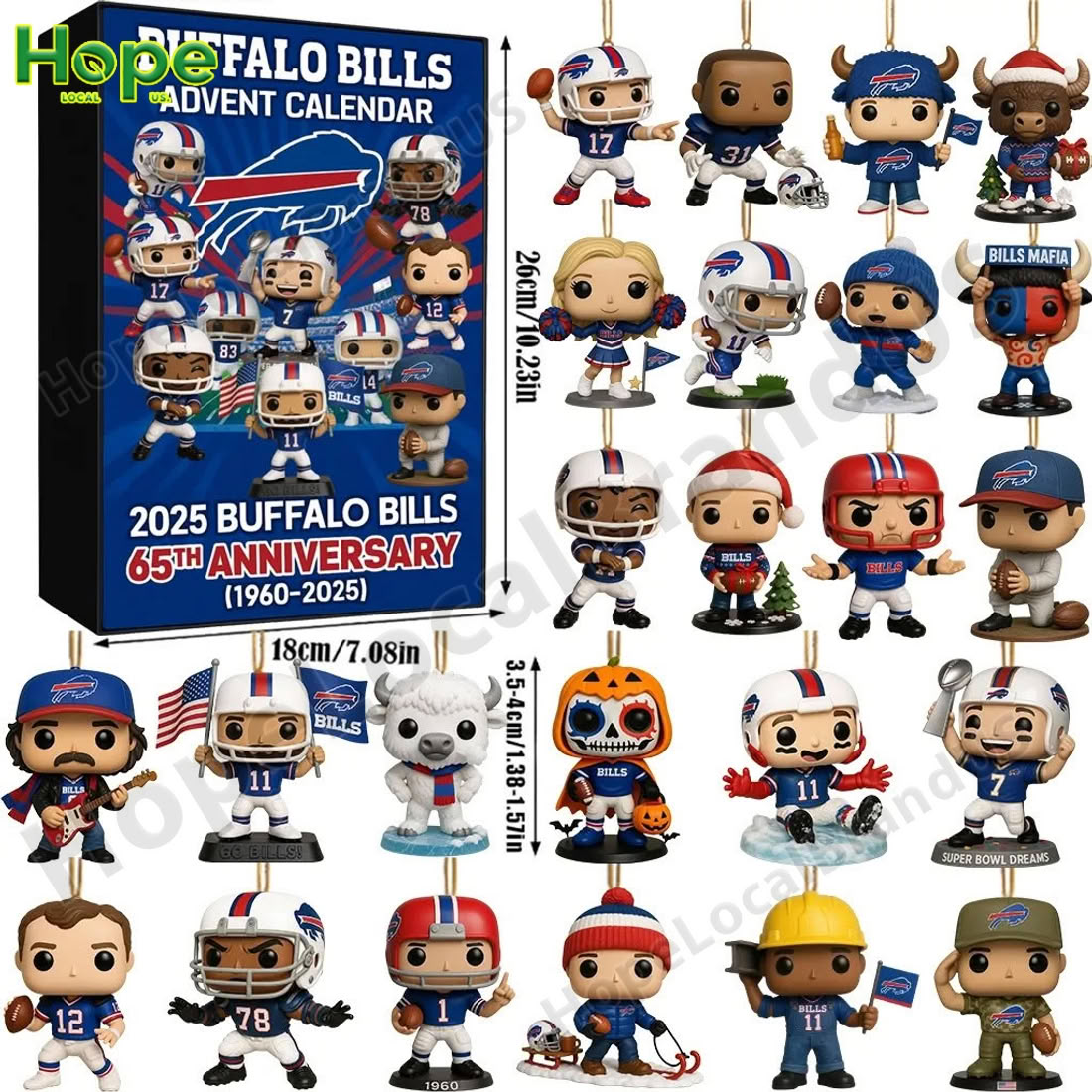 Buffalo Bills advent calendar featuring box and full figure collection.