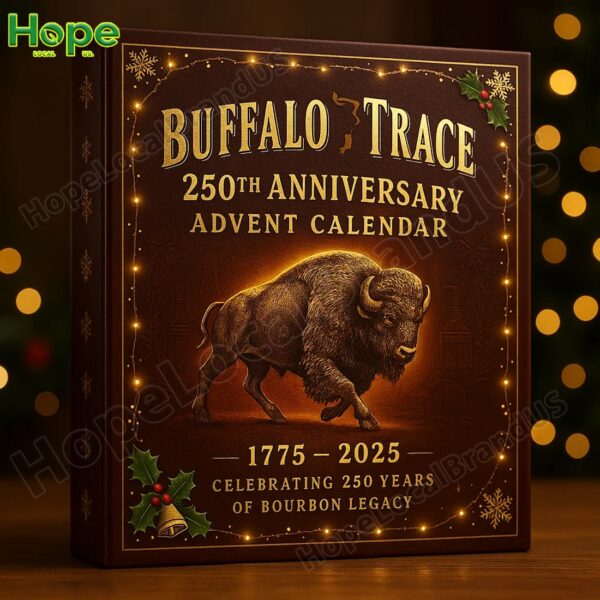 Buffalo Trace 250th Anniversary Advent Calendar with festive lighting.