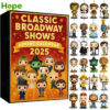 An advent calendar box next to all the Broadway show figurines that come inside!