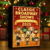 A festive advent calendar box with a Broadway shows theme on a wooden table!
