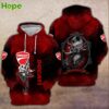 Red Ducati hoodie featuring Jack Skellington Halloween design with spider webs.