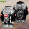 Gray Ducati hoodie featuring Jack Skellington Halloween design with spider webs.