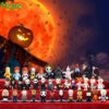 Various horror movie figurines from a calendar displayed on a tiered stand!