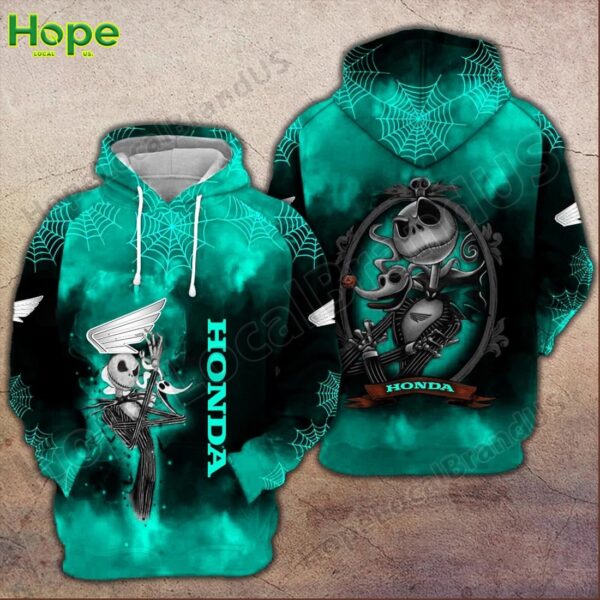 Teal hoodie with Jack Skellington graphic and Honda text.