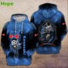 Blue Kawasaki hoodie with Jack Skellington Halloween design and spiderweb patterns.