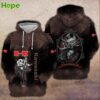 Brown Kawasaki hoodie with Jack Skellington Halloween design and spiderweb patterns.