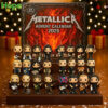 The Metallica Advent Calendar 2025 and the full set of 24 figures are shown on a wooden stand against a clean white background!