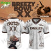 Front and back design of the Philadelphia Eagles collaboration jersey from the Chris Brown Breezy Bowl XX World Tour collection!
