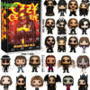 The Ozzy Osbourne Advent Calendar 2025 box is displayed to the left of all 24 unique acrylic ornaments arranged in neat rows!