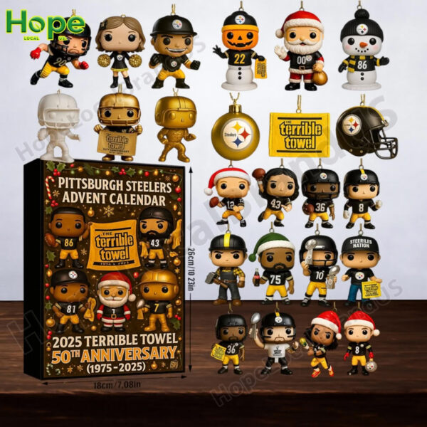 Pittsburgh Steelers Advent Calendar with collectible figures and ornaments for the 50th anniversary of the Terrible Towel.