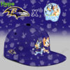 Purple Baltimore Ravens cap with Bluey and Bingo football cartoon design.