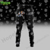 Black sweatpants with the Las Vegas Raiders logo and Bluey and Bingo running with a football design.