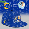 A cap featuring the Los Angeles Rams logo and Bluey and Bingo characters.