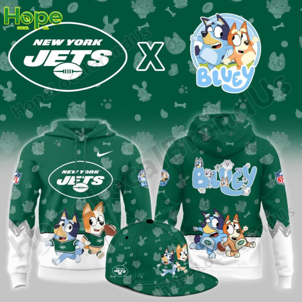 Bluey and Bingo New York Jets hoodie and hat!