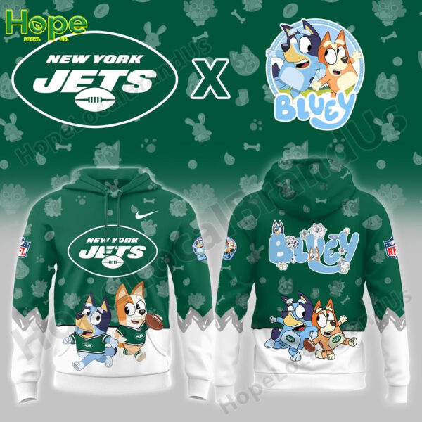 Bluey and Bingo New York Jets hoodie from the front and back!