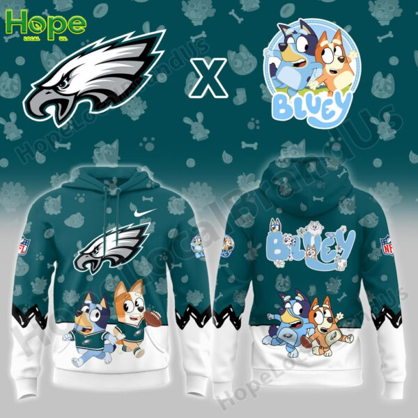 Bluey and Bingo Philadelphia Eagles hoodie from the front and back!