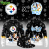 A product combination of a Pittsburgh Steelers Bluey and Bingo hoodie and a matching black baseball cap!