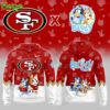 Front and back views of a red San Francisco 49ers hoodie featuring Bluey and Bingo characters!