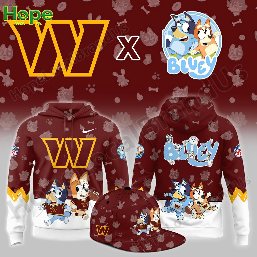 Bluey and Bingo Washington Commanders hoodie and hat!