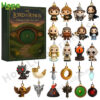 The green Shire themed Lord of the Rings Advent Calendar box is displayed next to the 24 unique character and item figures from the set!
