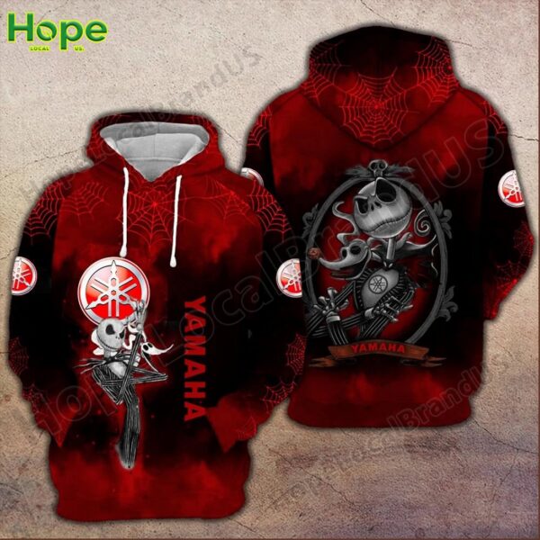 Red Yamaha hoodie with Jack Skellington design and spider web details.